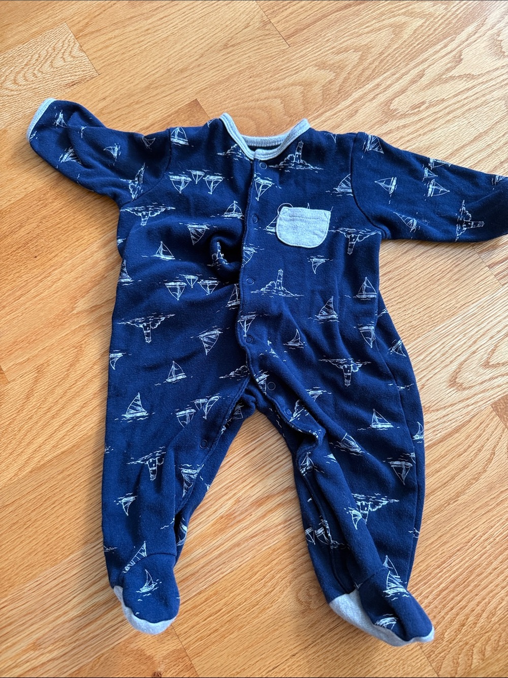 Little Me Navy Sailboat Footed One-Piece